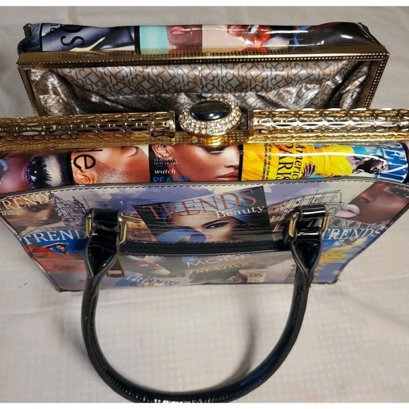 Vtg Trends Handbag Satchel Glossy Fashion Magazine Print Handbag Funky Artsy - Picture 8 of 15